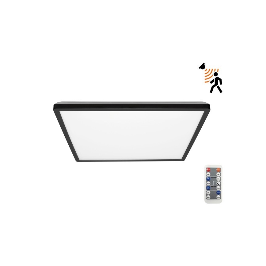 LED Fürdőszobai lámpa mozgás- és alkonyatérzékelővel NIVERA LED/24W/230V IP54 3000/4000/6000K 30x30 cm fekete + távirányító