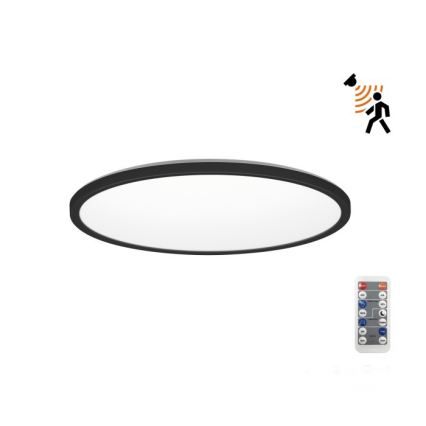 LED fürdőszobai lámpatest mozgás- és alkonyérzékelővel NIVERA LED/12W/230V IP54 3000/4000/6000K átm. 22,5 cm fekete + távirányító