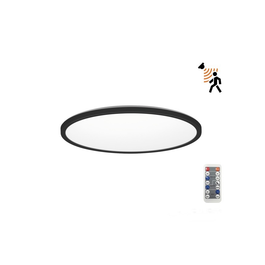 LED fürdőszobai lámpatest mozgás- és alkonyérzékelővel NIVERA LED/12W/230V IP54 3000/4000/6000K átm. 22,5 cm fekete + távirányító