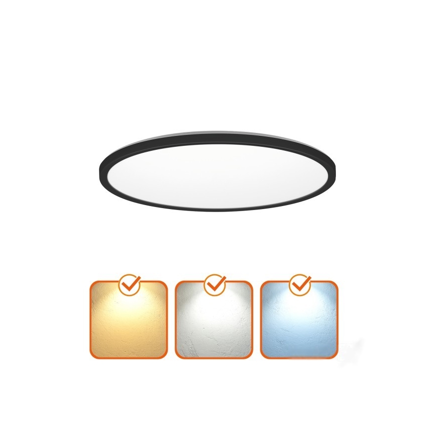 LED fürdőszobai lámpatest mozgás- és alkonyérzékelővel NIVERA LED/12W/230V IP54 3000/4000/6000K átm. 22,5 cm fekete + távirányító
