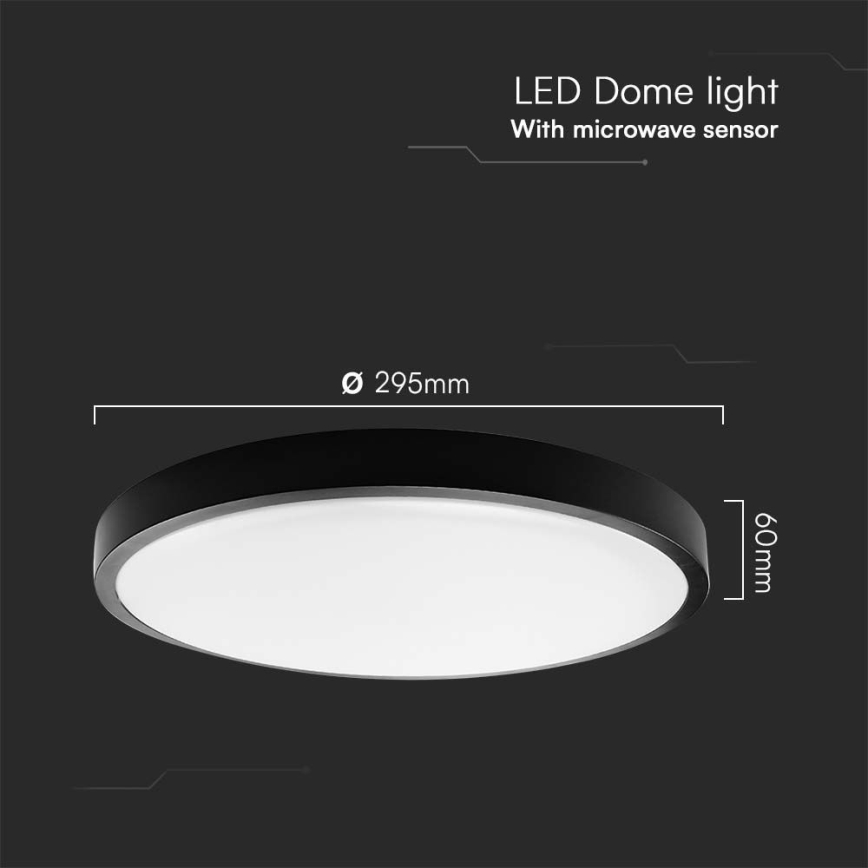 LED Fürdőszobai mennyezeti lámpa érzékelővel LED/18W/230V 4000K IP44 átm. 29,5 cm fekete + távirányítás