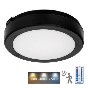 LED Fürdőszobai mennyezeti lámpa érzékelővel NAIROS LED/12W/230V IP65 3000/4000/6500K átm. 20 cm fekete + távirányítás