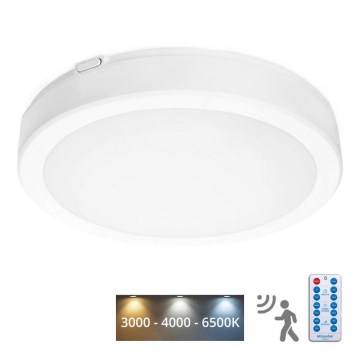 LED Fürdőszobai mennyezeti lámpa érzékelővel NAIROS LED/24W/230V IP65 3000/4000/6500K átm. 30 cm fehér + távirányítás