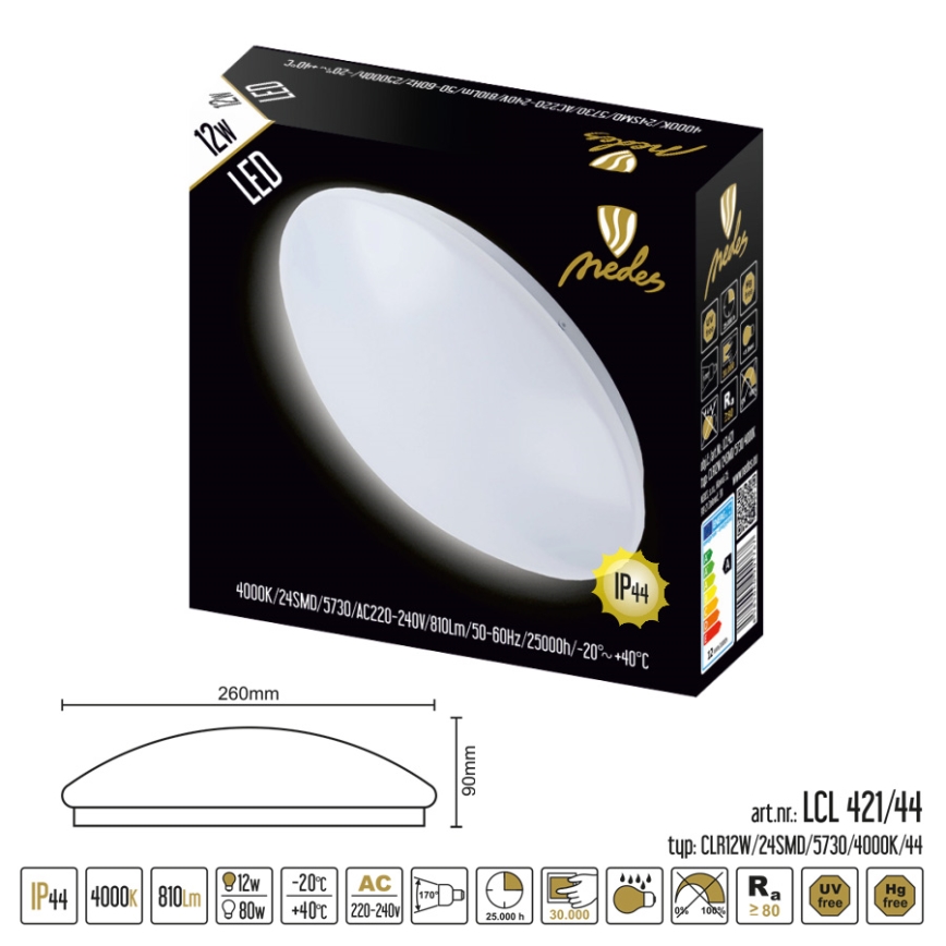 Nedes LCL421/44 - LED fürdőszobai mennyezeti lámpa LED/12W/230V