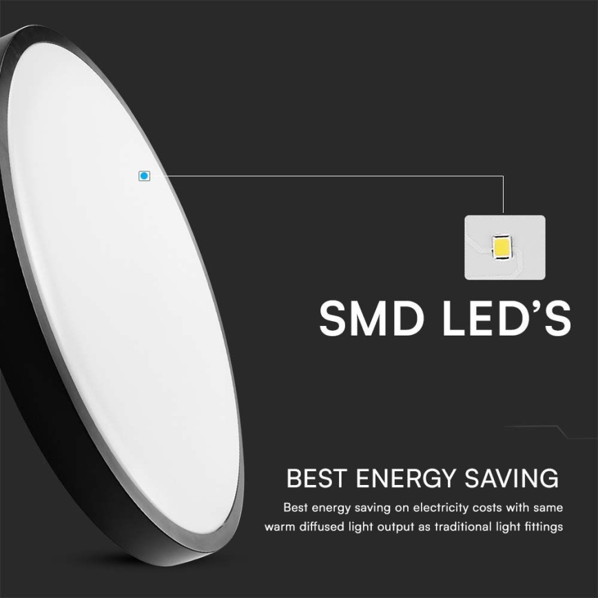 LED Fürdőszobai mennyezeti lámpa SAMSUNG CHIP LED/24W/230V IP44 3000K átm. 29 cm fekete