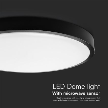 LED Fürdőszobai mennyezeti lámpa érzékelővel SAMSUNG CHIP LED/18W/230V IP44 4000K átmérő 29 cm fekete + távirányító