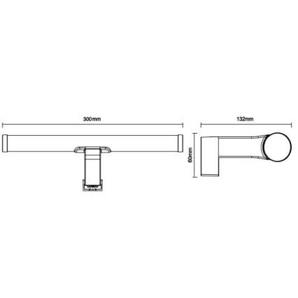 LED fürdőszobai tükörvilágítás, 8W/230V, 30 cm, IP44, fényes króm