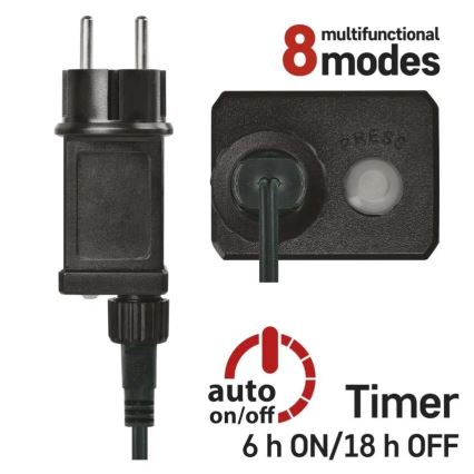 LED füzér, 200 LED, 8 funkciós, 25 m, IP44, többszínű