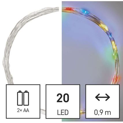 LED füzér 20xLED/2xAA 2,4m többszínű