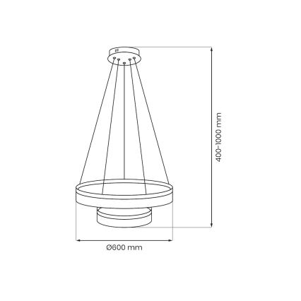 LED GALA függőlámpa kábelen 54W/230V, Ø 60 cm, ezüst