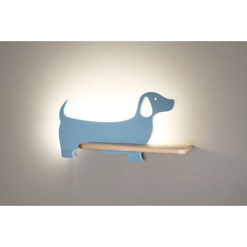 LED Gyerek fali lámpa polccal DOG LED/5W/230V kék/fa