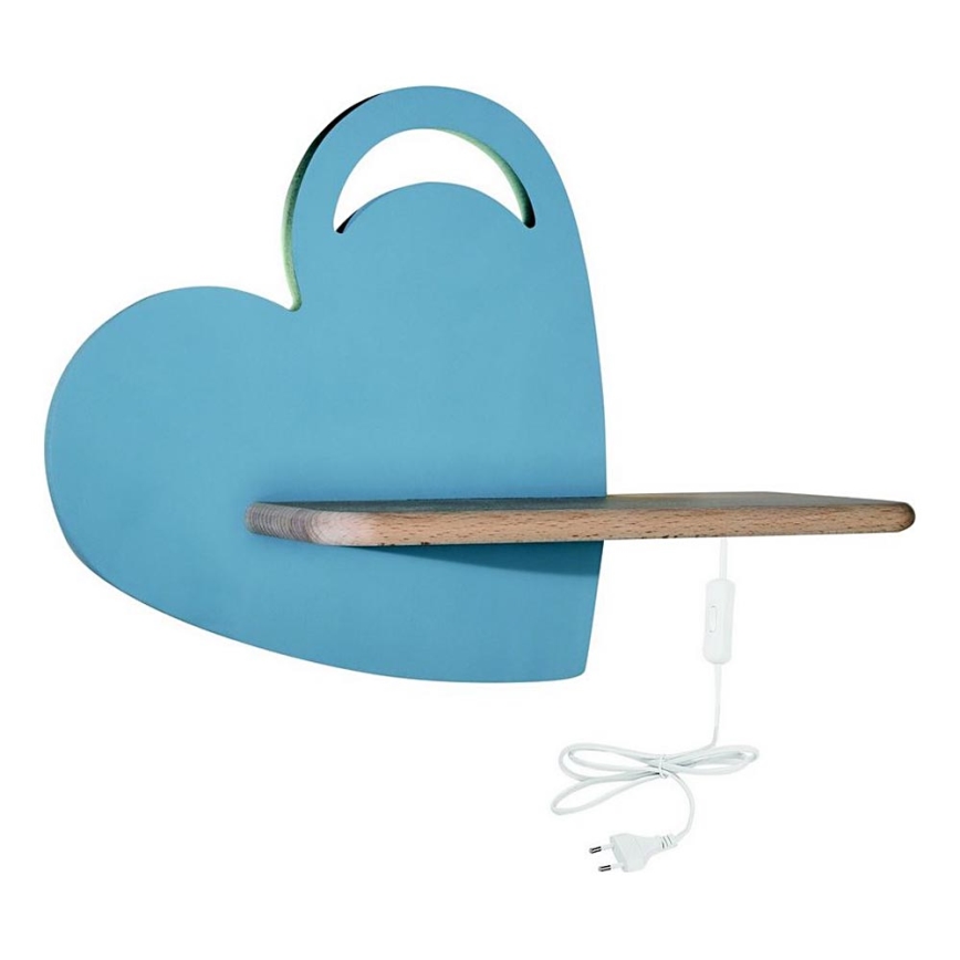 LED Gyerek fali lámpa polccal HEART LED/5W/230V kék/fa,