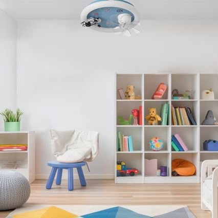 LED, fényerőszabályozható gyermek mennyezeti lámpa ventilátorral LED/48W/230V 3000/4000/6000K kék + távirányító