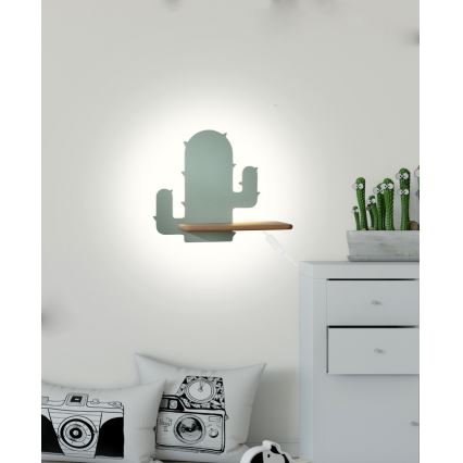 LED Gyerek fali lámpa polccal CACTUS LED/4W/230V zöld/fa,