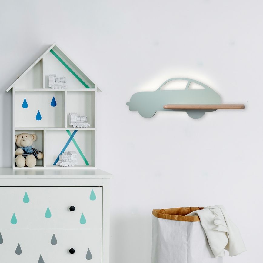 LED Gyerek fali lámpa polccal CAR LED/5W/230V zöld/fa,