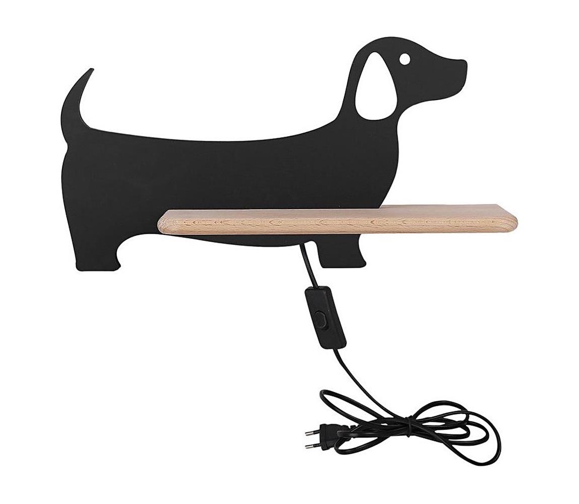 LED gyerekszoba falilámpa polccal DOG LED/5W/230V fekete/fa 21