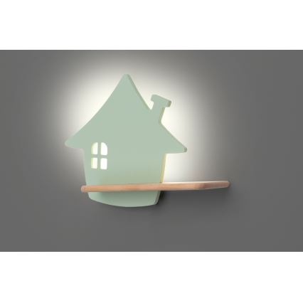 LED Gyerek fali lámpa polccal HOUSE LED/4W/230V zöld/fa,