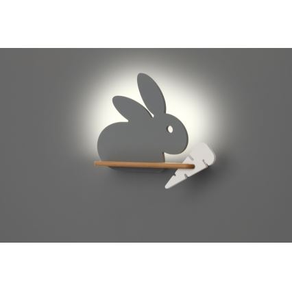 LED Gyerek fali lámpa polccal RABBIT LED/4W/230V szürke/fehér/fa,