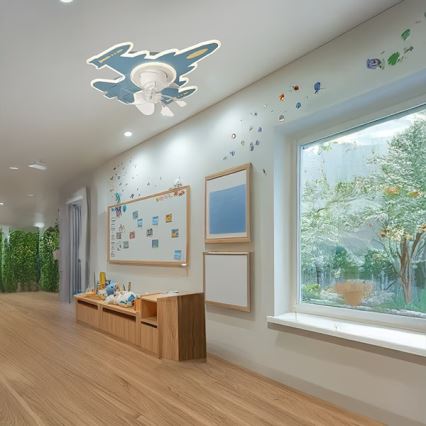 LED Gyerek fényerőszabályozható mennyezeti lámpatest ventilátorral LED/63W/230V 3000/4000/6000K kék + távirányító