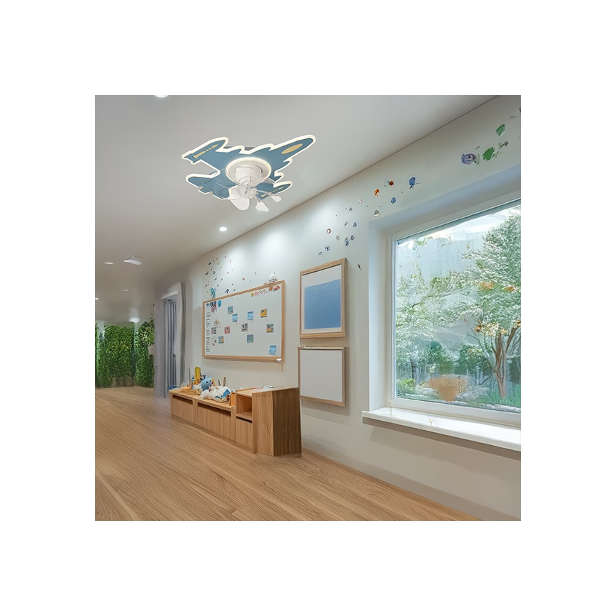LED Gyerek fényerőszabályozható mennyezeti lámpatest ventilátorral LED/63W/230V 3000/4000/6000K kék + távirányító