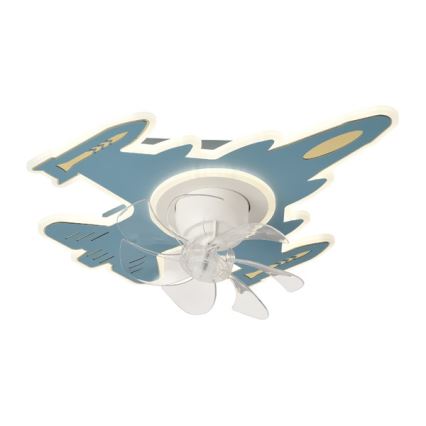 LED Gyerek fényerőszabályozható mennyezeti lámpatest ventilátorral LED/63W/230V 3000/4000/6000K kék + távirányító