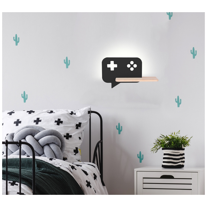 LED Gyerek fali lámpa polccal CONSOLE LED/5W/230V fekete,