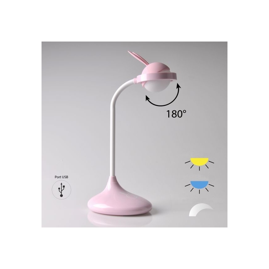 LED gyermek érintőkapcsolós lámpa RABBIT LED / 0,4W / 5V 3000 / 6500K rózsaszín + USB