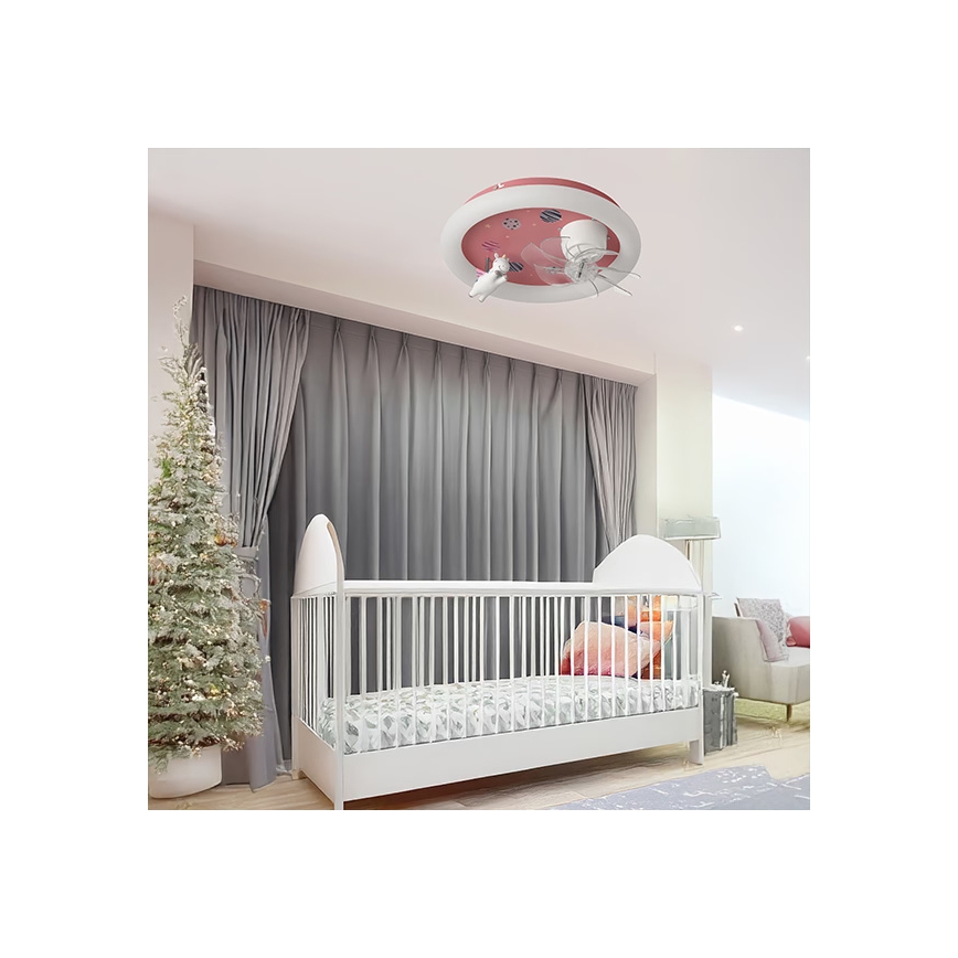 LED Gyermek fényerőszabályozható mennyezeti lámpa ventilátorral LED/48W/230V 3000/4000/6000K rózsaszín + távirányító
