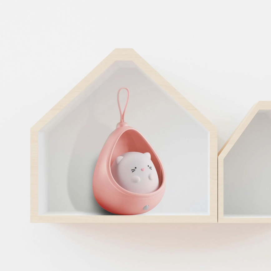 LED Gyermek Tájoló lámpa érzékelővel KITTY LED/0,5W/5V USB 1200 mAh rózsaszín