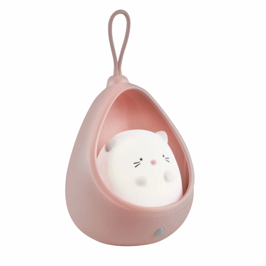 LED Gyermek Tájoló lámpa érzékelővel KITTY LED/0,5W/5V USB 1200 mAh rózsaszín