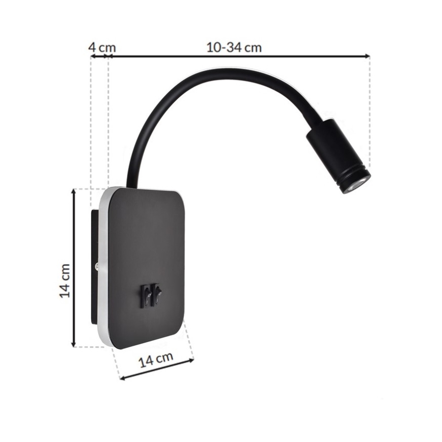 LED hajlítható fali lámpa BASE LED/8W+LED/2W/230V fekete/ezüst