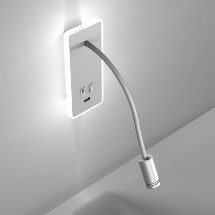 LED hajlítható fali lámpa USB-vel BASE LED/8W+LED/2W/230V fehér