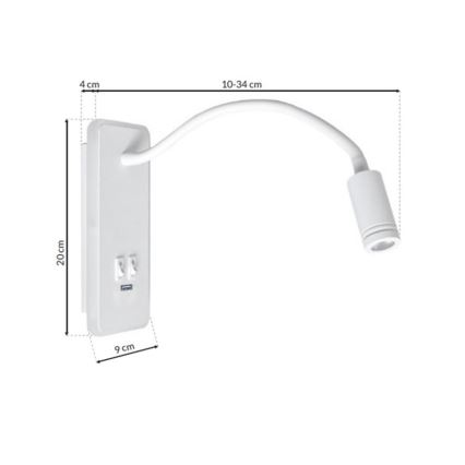 LED hajlítható fali lámpa USB-vel BASE LED/8W+LED/2W/230V fehér