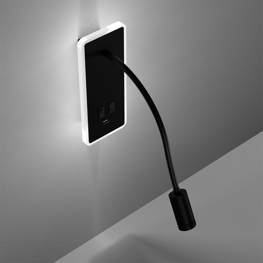 LED hajlítható fali lámpa USB-vel BASE LED/8W+LED/2W/230V fekete