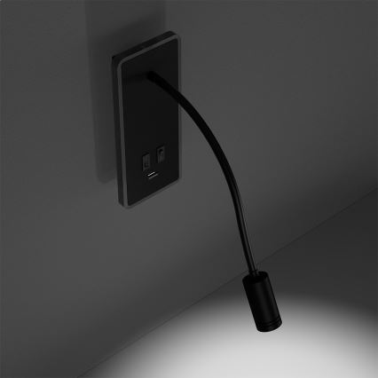 LED hajlítható fali lámpa USB-vel BASE LED/8W+LED/2W/230V fekete