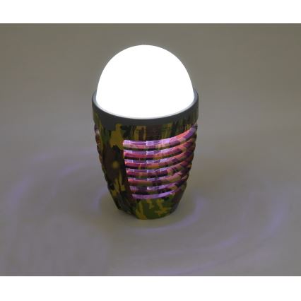 LED Hordozható újratölthető lámpa rovarcsapdával LED/2W/3,7V 1800 mAh IPX4 terepszínű