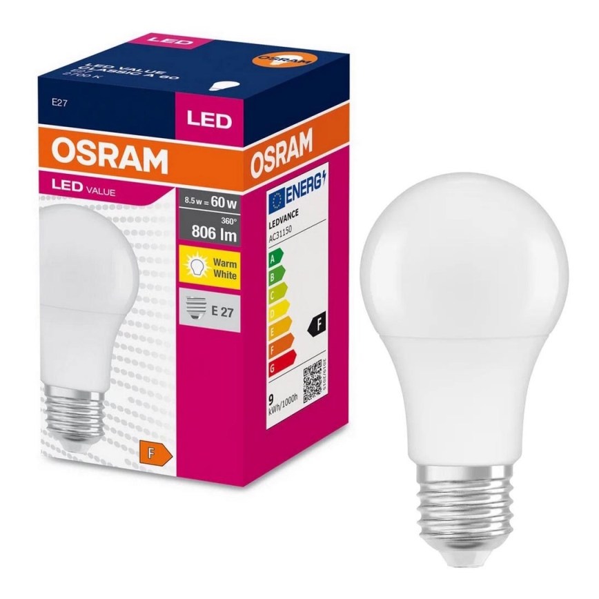 LED Izzó A60 E27/8,5W/230V 2700K - Osram