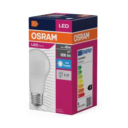 LED izzó A60 E27/8W/230V 6500K - Osram