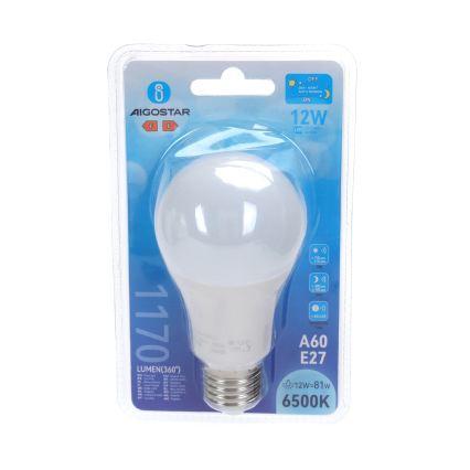 LED izzó alkonyatérzékelővel A60 E27/12W/230V 6500K - Aigostar