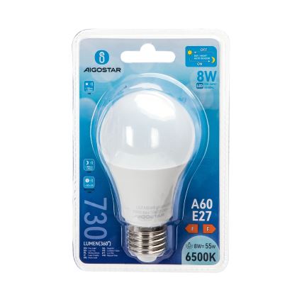 LED izzó alkonyatkapcsolóval A60 E27/8W/230V 6500K - Aigostar