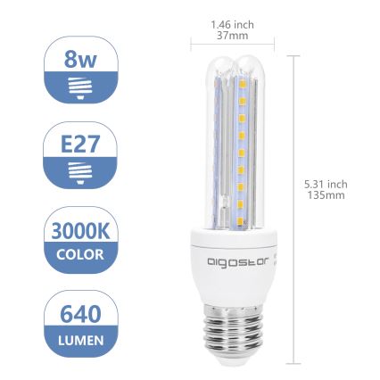 LED Izzó B5 E27/8W/230V 3000K - Aigostar