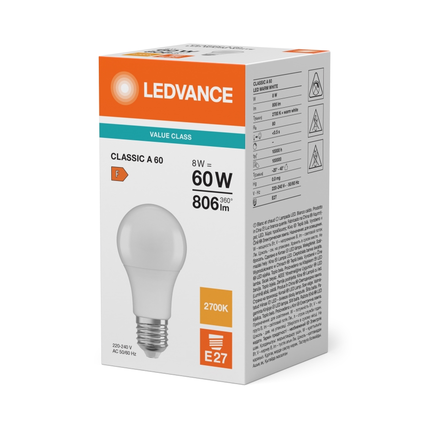 LED izzó CLASSIC A60 E27/8W/230V 2700K - Ledvance