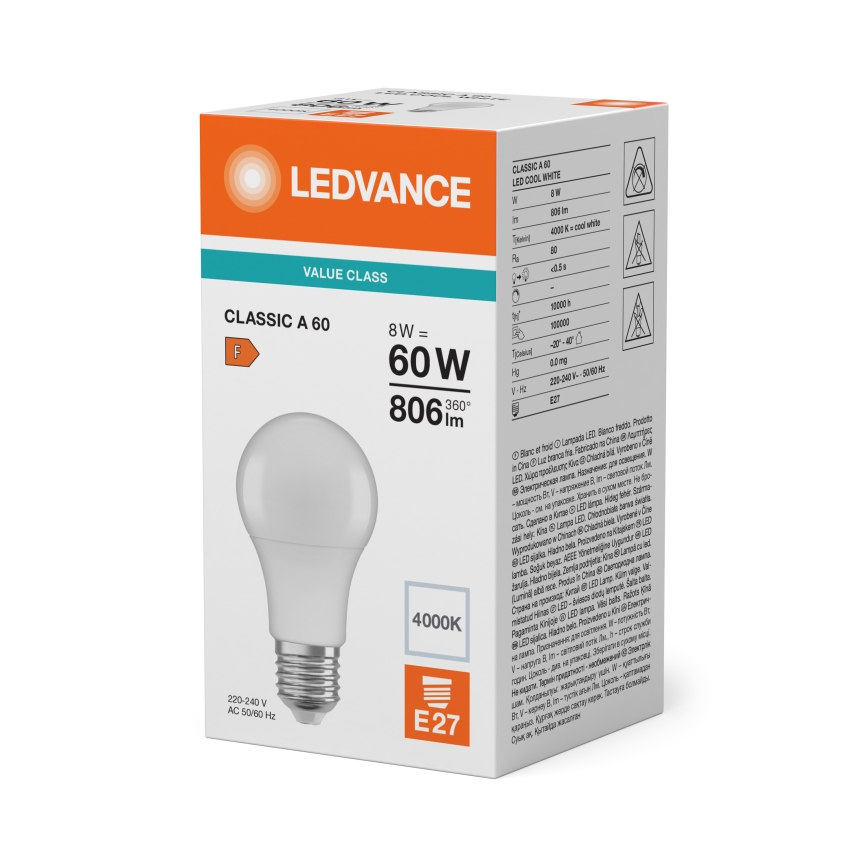 LED izzó CLASSIC A60 E27/8W/230V 4000K - Ledvance