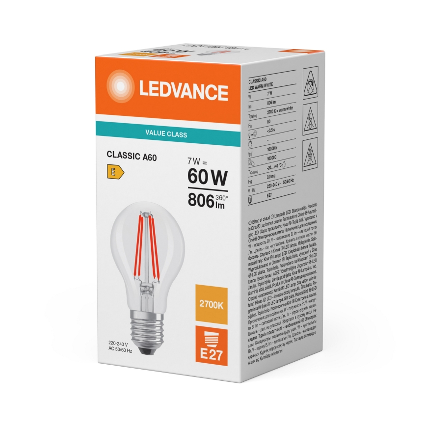 LED izzó CLASSIC FILAMENT A60 E27/7W/230V 2700K - Ledvance