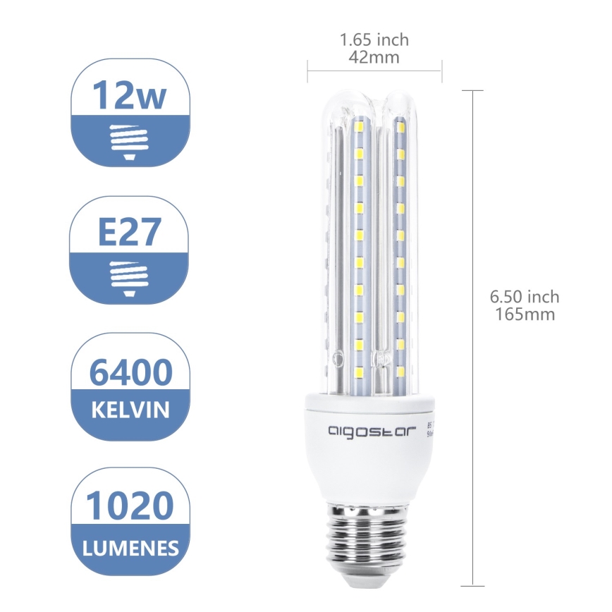 LED Izzó E27/12W/230V 6500K - Aigostar