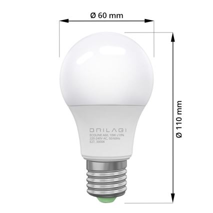 LED izzó ECOLINE A60 E27/10W/230V 3000K CRI 92 - Brilagi
