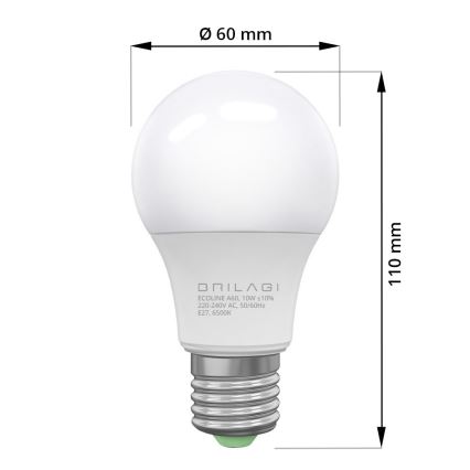 LED Izzó ECOLINE A60 E27/10W/230V 6500K - Brilagi