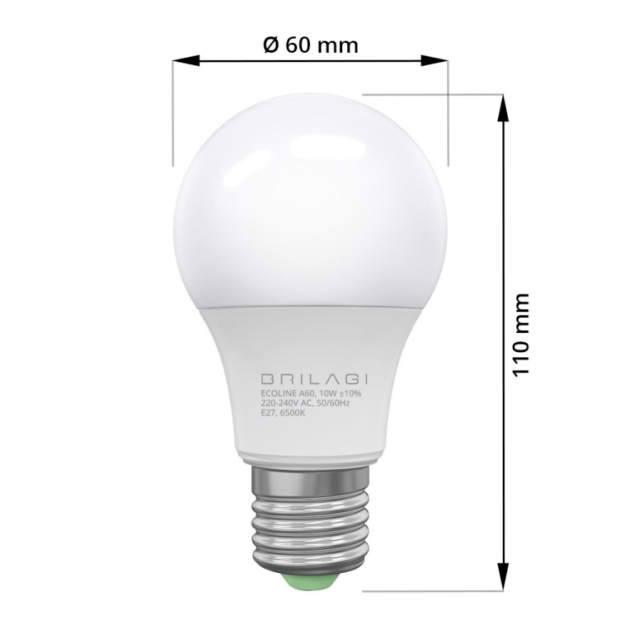 LED Izzó ECOLINE A60 E27/10W/230V 6500K - Brilagi