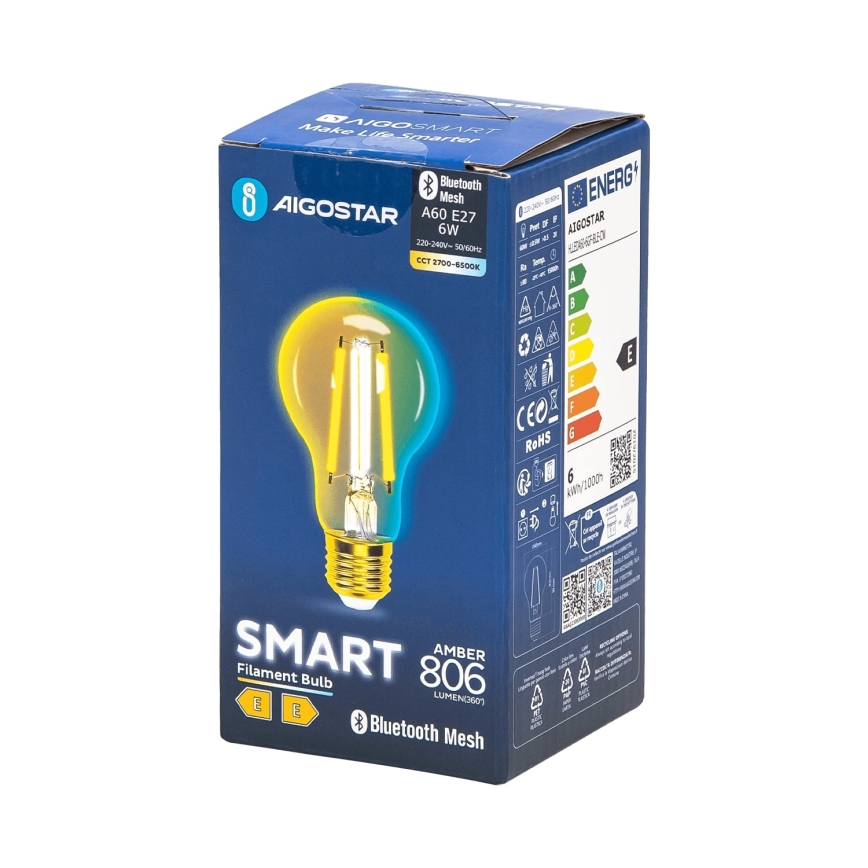 LED Dimmelhető izzó FILAMENT MESH Intelligens A60 E27/6W/230V 2700-6500K - Aigostar