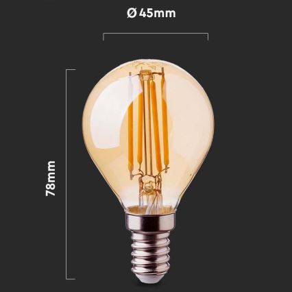 LED Izzó FILAMENT AMBER P45 E14/4W/230V 2200K